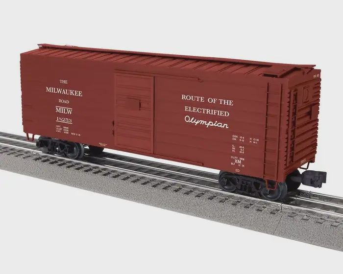 Lionel 2542021 O 40' Rib-Side Boxcar - 3-Rail - Ready to Run -- Milwaukee Road #18253 (Boxcar Red, Olympian Slogan)