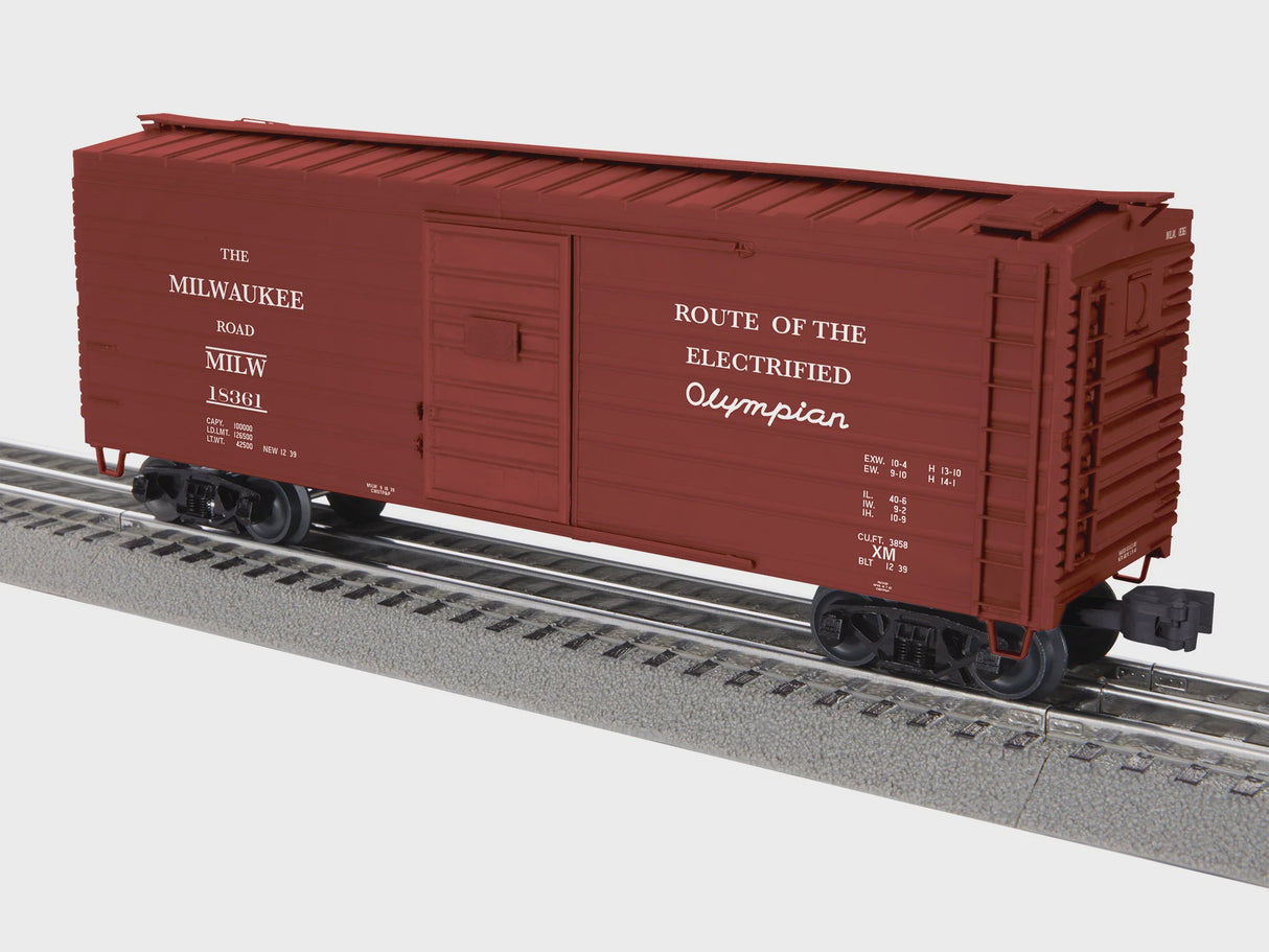 Lionel 2542022 O 40' Rib-Side Boxcar - 3-Rail - Ready to Run -- Milwaukee Road #18361 (Boxcar Red, Olympian Slogan)