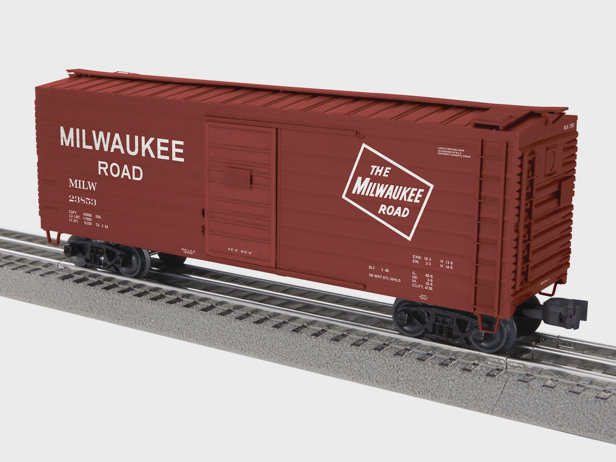 Lionel 2542032 O 40' Rib-Side Boxcar - 3-Rail - Ready to Run -- Milwaukee Road #23853 (Boxcar Red, Large Roadname, TMR Logo)