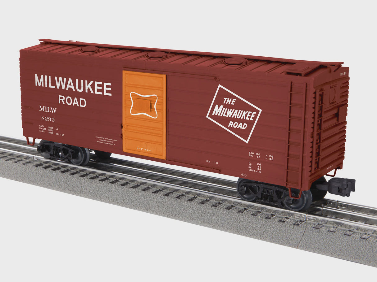 Lionel 2542042 O 40' Rib-Side Boxcar w/Hatches - 3-Rail - Ready to Run -- Milwaukee Road #8293 (Boxcar Red, orange, Large Roadname, TMR Logo)