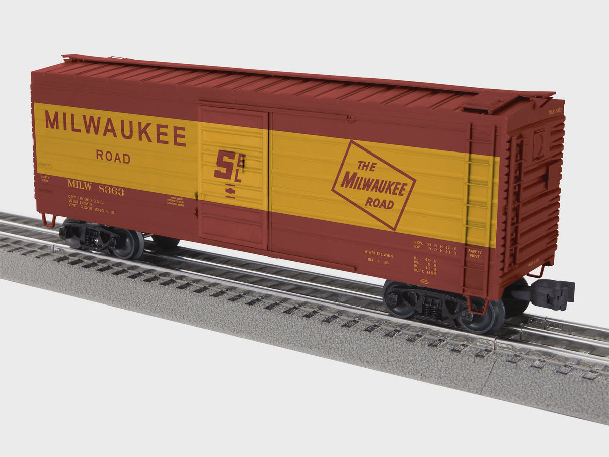 Lionel 2542051 O 40' Rib-Side Boxcar - 3-Rail - Ready to Run -- Milwaukee Road #8363 (Boxcar Red, yellow, Large Roadname, TMR Logo)
