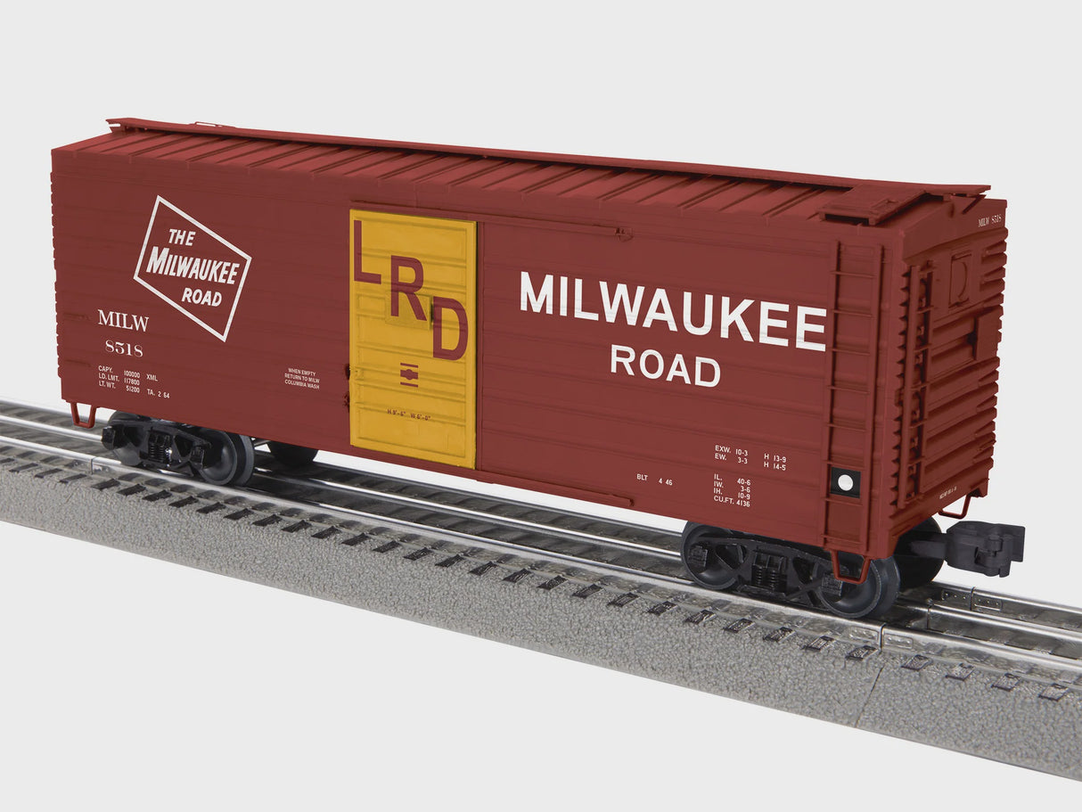 Lionel 2542062 O 40' Rib-Side Boxcar - 3-Rail - Ready to Run -- Milwaukee Road #8518 (Boxcar Red, yellow, Large Roadname, LRD on Door)