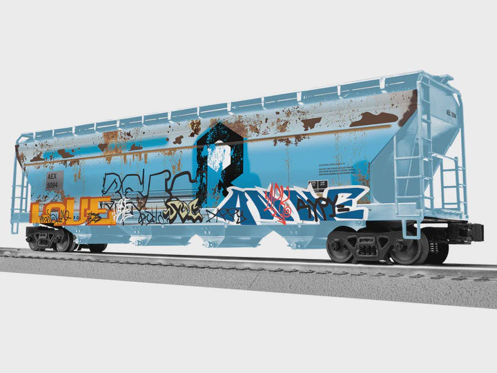 Lionel 2542140 ACF 4-Bay Covered Hopper - 3-Rail - Ready to Run -- The Andersons AEX #5094 (Ex-RI, Weathered, blue, black, Graffiti)