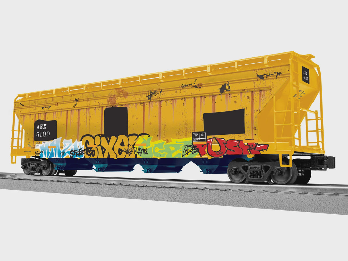 Lionel 2542150 ACF 4-Bay Covered Hopper - 3-Rail - Ready to Run -- The Andersons AEX #5100 (Ex-Chessie, Weathered, yellow, black, Graffiti)