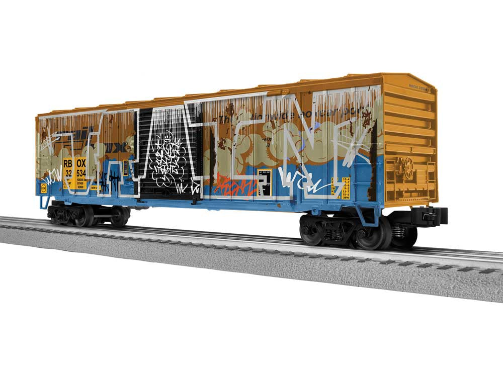 Lionel 2542302 O ACF 50' Boxcar - 3-Rail - Ready to Run -- Railbox #32534 (Weathered, yellow, black, graffiti)