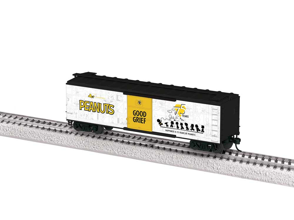 Lionel HO 40' Steel Flat-End Boxcar - Ready to Run -- Peanuts (75th Anniversary, white, black, yellow)