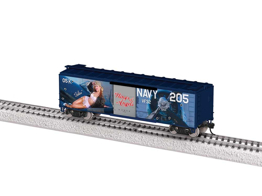 Lionel HO 40' Steel Flat-End Boxcar - Ready to Run -- Wings Of Angels Ashten Goodenough (blue, Pin-Up Girl Art)