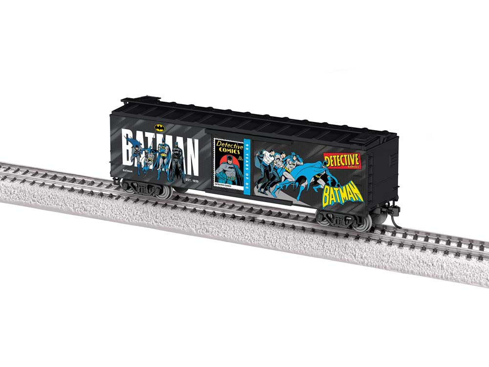 Lionel HO 40' Steel Flat-End Boxcar - Ready to Run -- Batman (DC Comics 90th Anniversary, black, white)