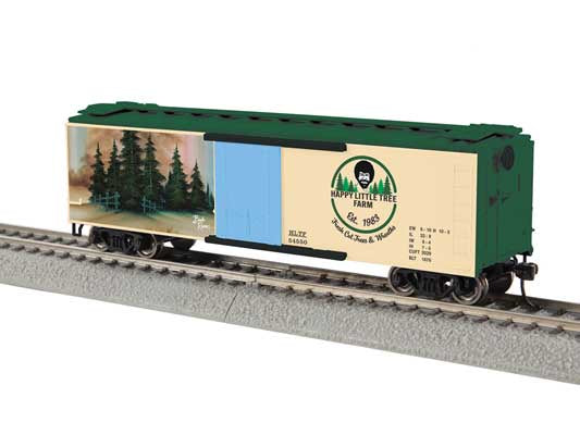 Lionel HO 40' Steel Ice Reefer - Ready to Run -- Bob Ross Happy Little Tree Farm #54550 (green, beige)