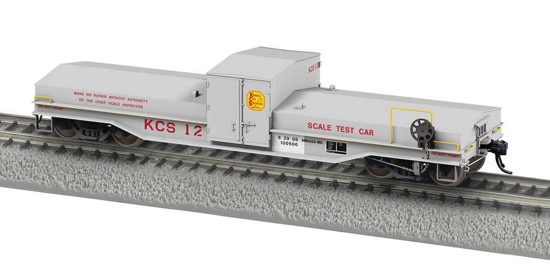 Lionel HO Maxson Scale Test Car - Ready to Run -- Kansas City Southern #12 (gray, red, yellow)