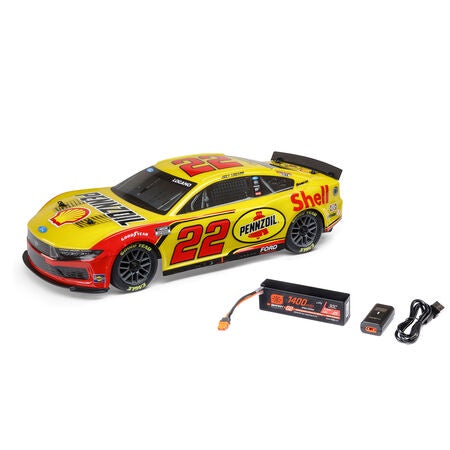 Losi 1/12 NASCAR RC Racecar Joey Logano No. 22 2025 Shell-Pennzoil Ford Mustang 2S AWD RTR Brushed On-Road (Battery & Charger Included), Yellow