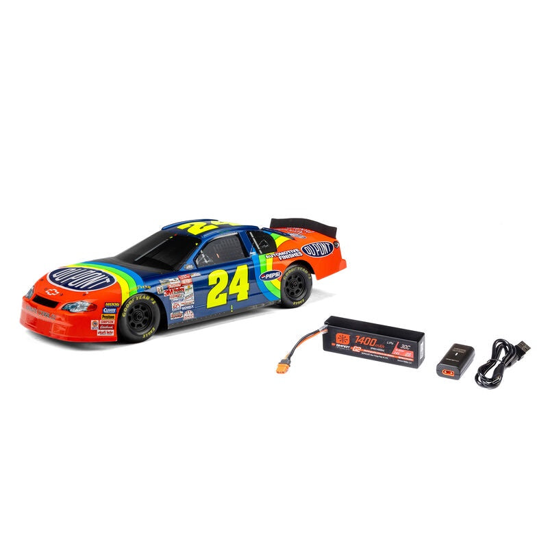 Losi 1/12 NASCAR RC Racecar Jeff Gordon No. 24 Dupont Chevrolet Monte Carlo, NASCAR 2S AWD RTR Brushed On-Road (Battery & Charger Included), Blue