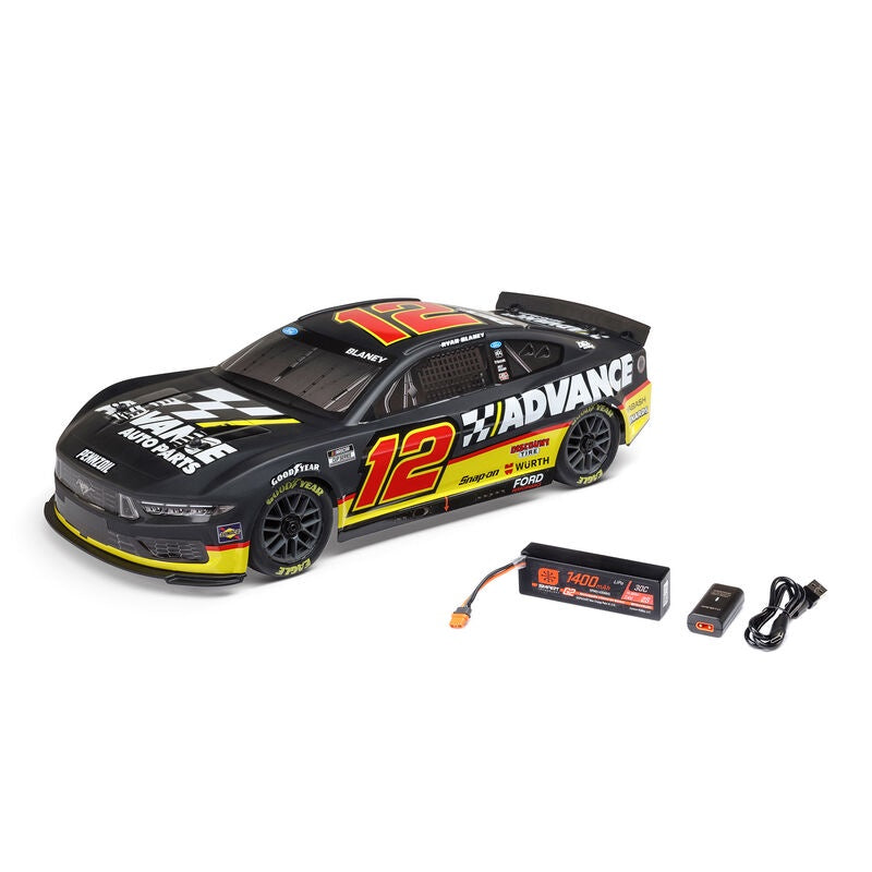Losi 1/12 NASCAR RC Racecar Ryan Blaney No. 12 Advance Auto 2025 Ford Mustang 2S AWD RTR Brushed On-Road (Battery & Charger Included)