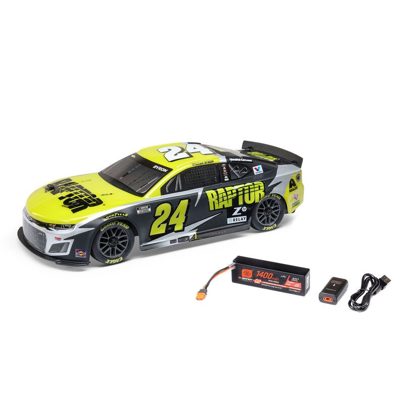Losi 1/12 NASCAR RC Racecar William Byron No. 24 2025 Raptor Chevrolet Camaro ZL1 2S AWD Brushed On-Road (Battery & Charger Included), Black