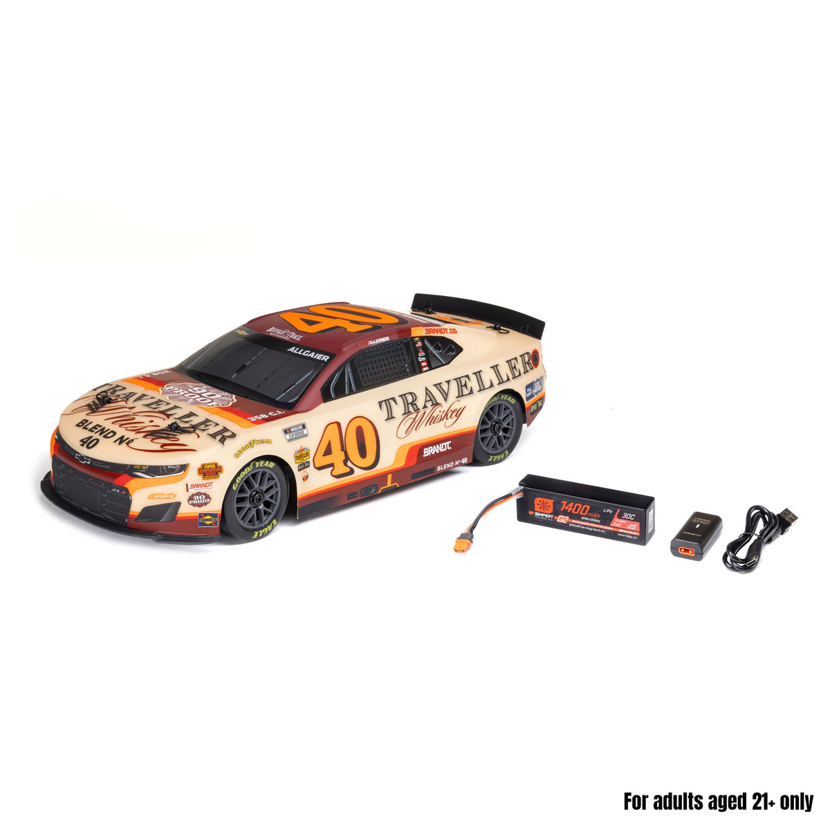 Losi 1/12 NASCAR RC Race Car Justin Allgaier No. 40 2026 Traveller Whiskey Chevrolet ZL1 2S AWD RTR