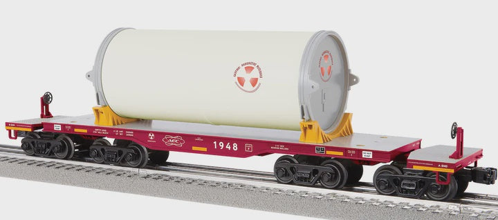 Lionel 2526180 8-Axle Heavy-Duty Flatcar w/Canister Load - 3-Rail - Ready to Run -- AEC #1948 (red, gray)