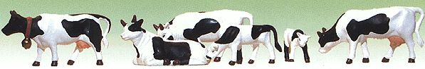 Model Power Farm Animals -- Cows & Calves (Black & White) pkg(6) - MDP6175