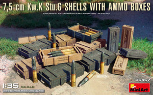 WWII 7.5cm KwK StuG Shells w/Ammo Boxes 1/35 MiniArt