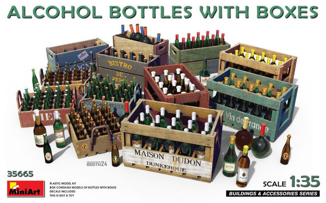 Alcohol Bottles w/Wooden Crate Boxes 1/35 Miniart Models
