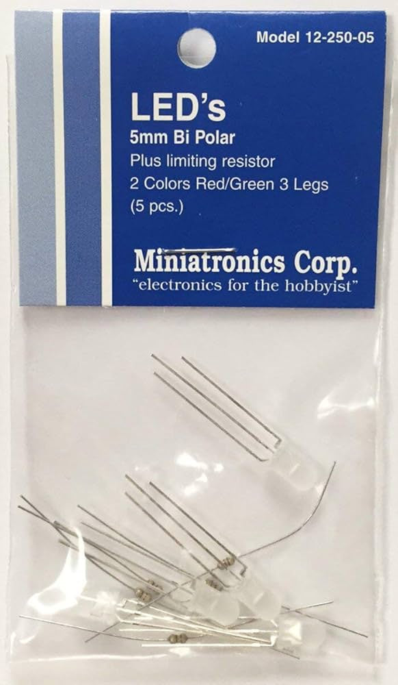 Bi-Directional Light Emiting Diodes (LEDs) - 13/64" 5mm Diameter -- Red/Green - 3 Leg Style pkg(5)