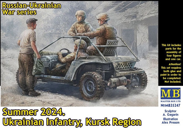 Russian-Ukrainian War: Ukrainian Infantry (3), Civilian & Buggy Monogoose Vehicle Kursk Summer 2024 1/35 Masterbox