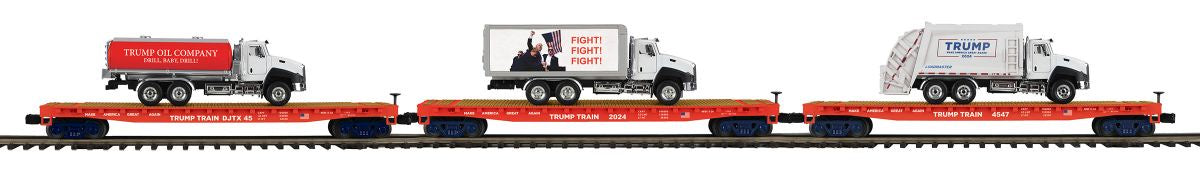 MTH O Trump 3pk Flatcars w/Truck Loads 20-92440