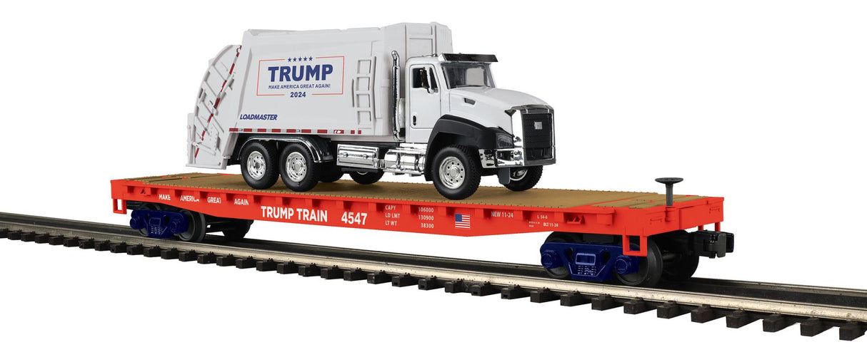 MTH O Flat Car w/ Garbage Truck - Trump 2024