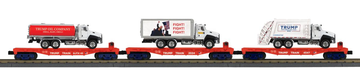 MTH O Trump 3pk Flatcars w/Truck Loads 30-70150