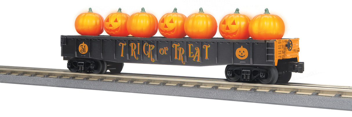 MTH O Gauge RailKing Gondola Car w/Flickering Lighted Jack-O-Lanterns - Black