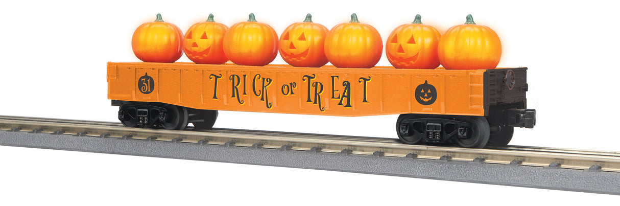 MTH O Gauge RailKing Gondola Car w/Flickering Lighted Jack-O-LanternsHalloween - Orange