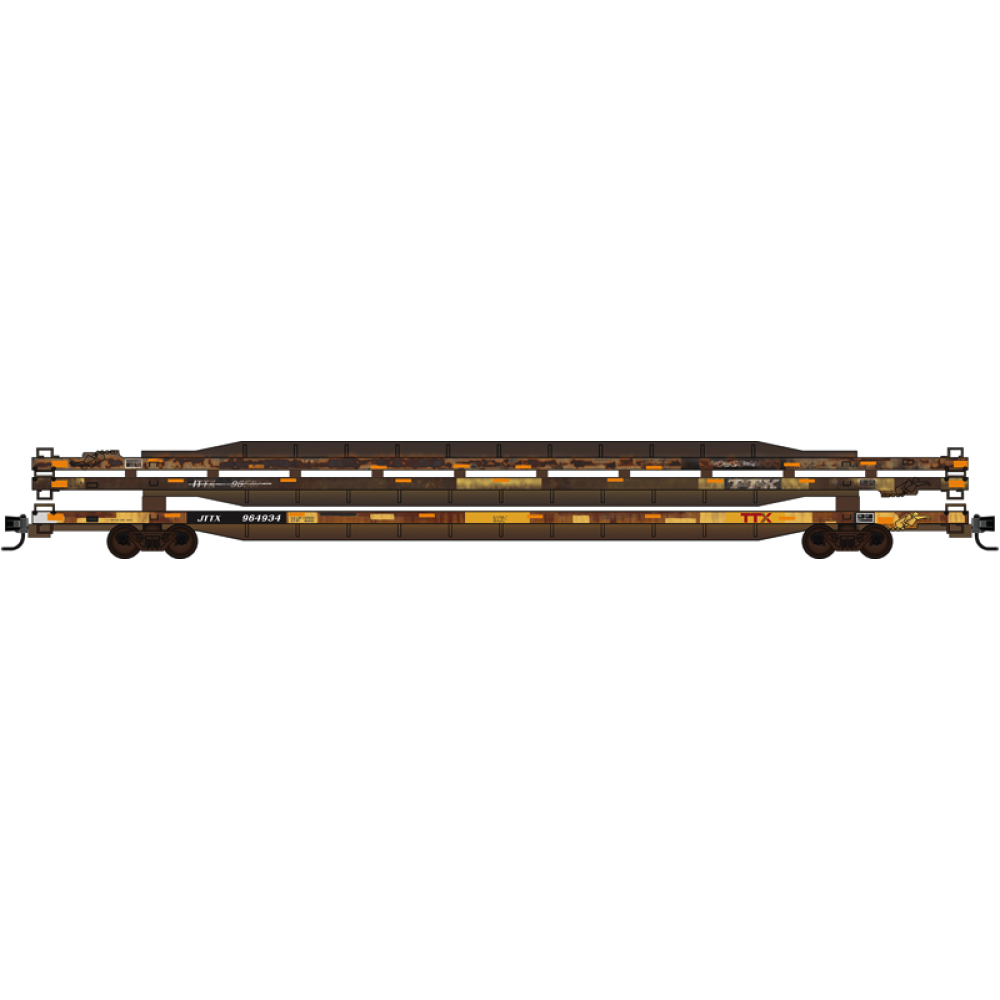 Micro-Trains by Atlas 071 144 891 N-Scale 89' Flat Car w/Wrecked Flatcar Load - Kit – TTX #964934 (yellow, weathered)