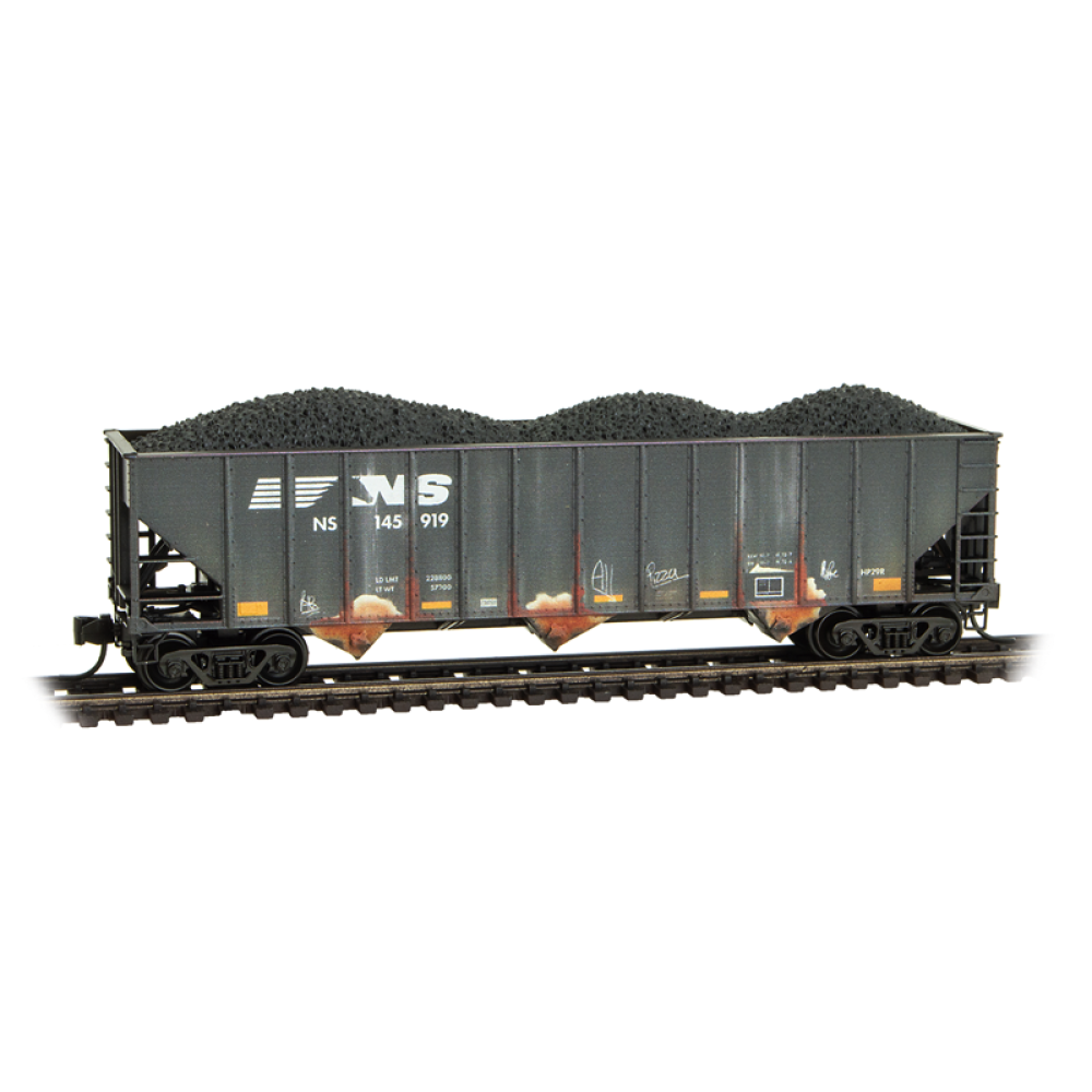 Micro-Trains by Atlas N-Scale 100-Ton 3-Bay Open Hopper Rib Sides w/Coal Load 2-Pack Set - Ready to Run – Norfolk Southern (NS) #145450, #145919 (black, weathered)