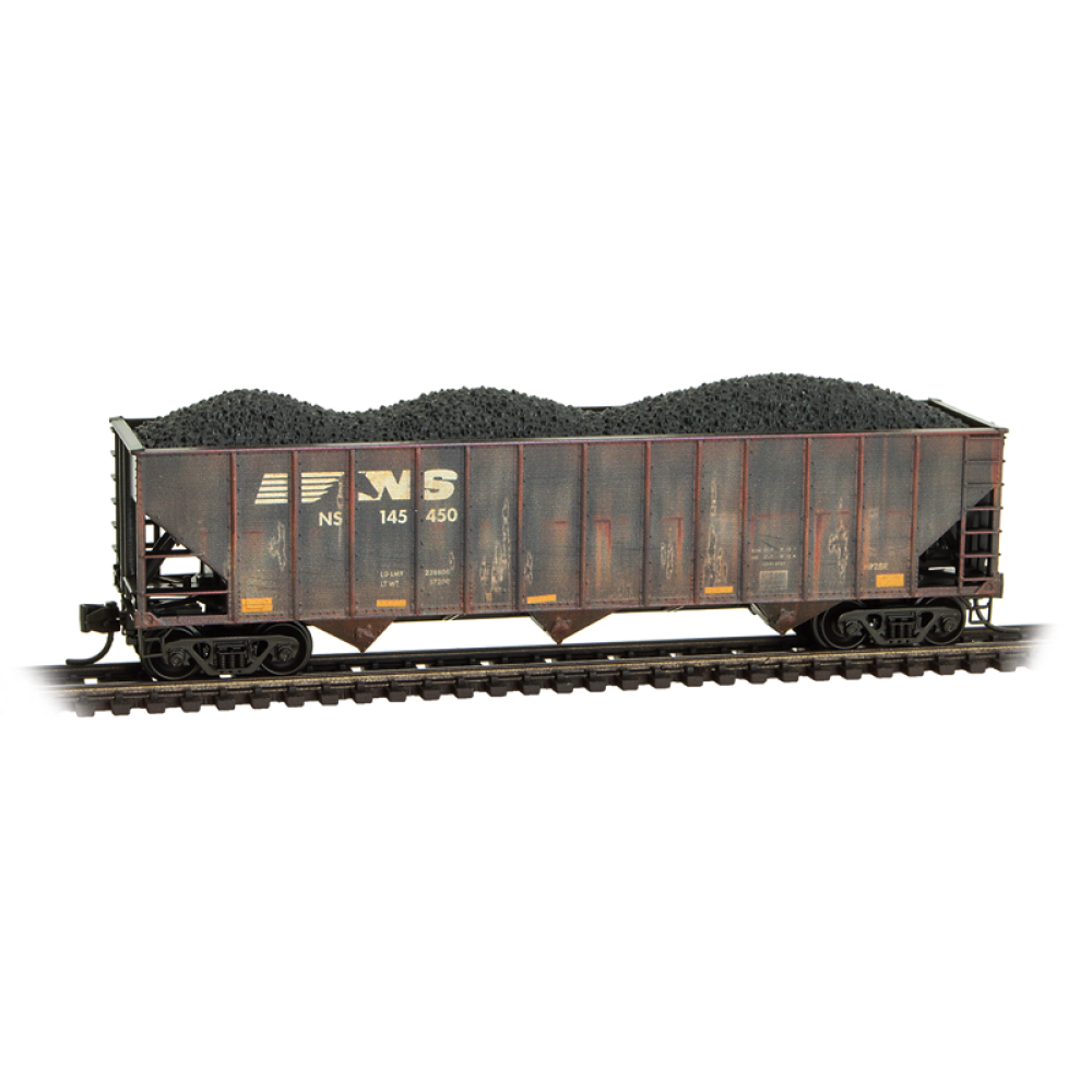 Micro-Trains by Atlas N-Scale 100-Ton 3-Bay Open Hopper Rib Sides w/Coal Load 2-Pack Set - Ready to Run – Norfolk Southern (NS) #145450, #145919 (black, weathered)