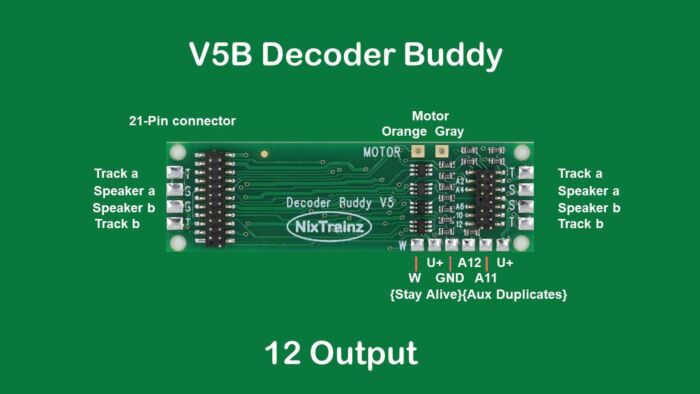NixTrainz Decoder Buddy V5B - Locomotive Motherboard with 21-Pin Decoder Socket -- With 12 Auxiliary Light Outputs - NTZ5