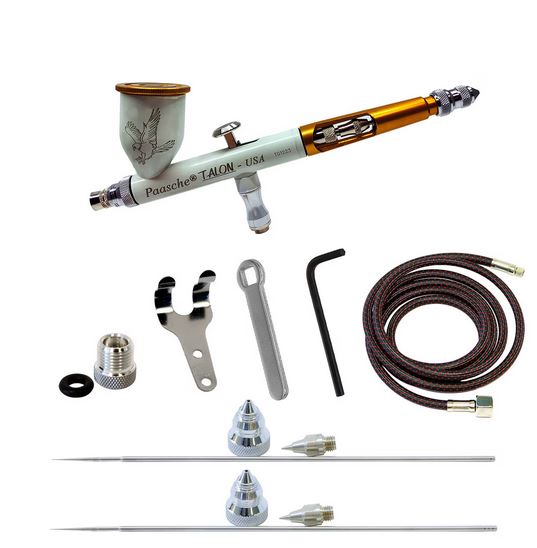 Paasche Talon C-TG3AS-WG Gravity Feed w/.25, .38 & .66mm heads Cerakote White-Gold Anodized