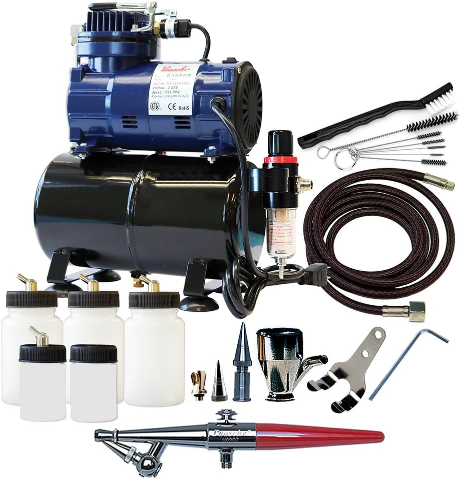 Paasche Package: H-3AS, D3000R compressor, (3) Extra 3 ounce bottles and AC-7 cleaning kit - PASH300R