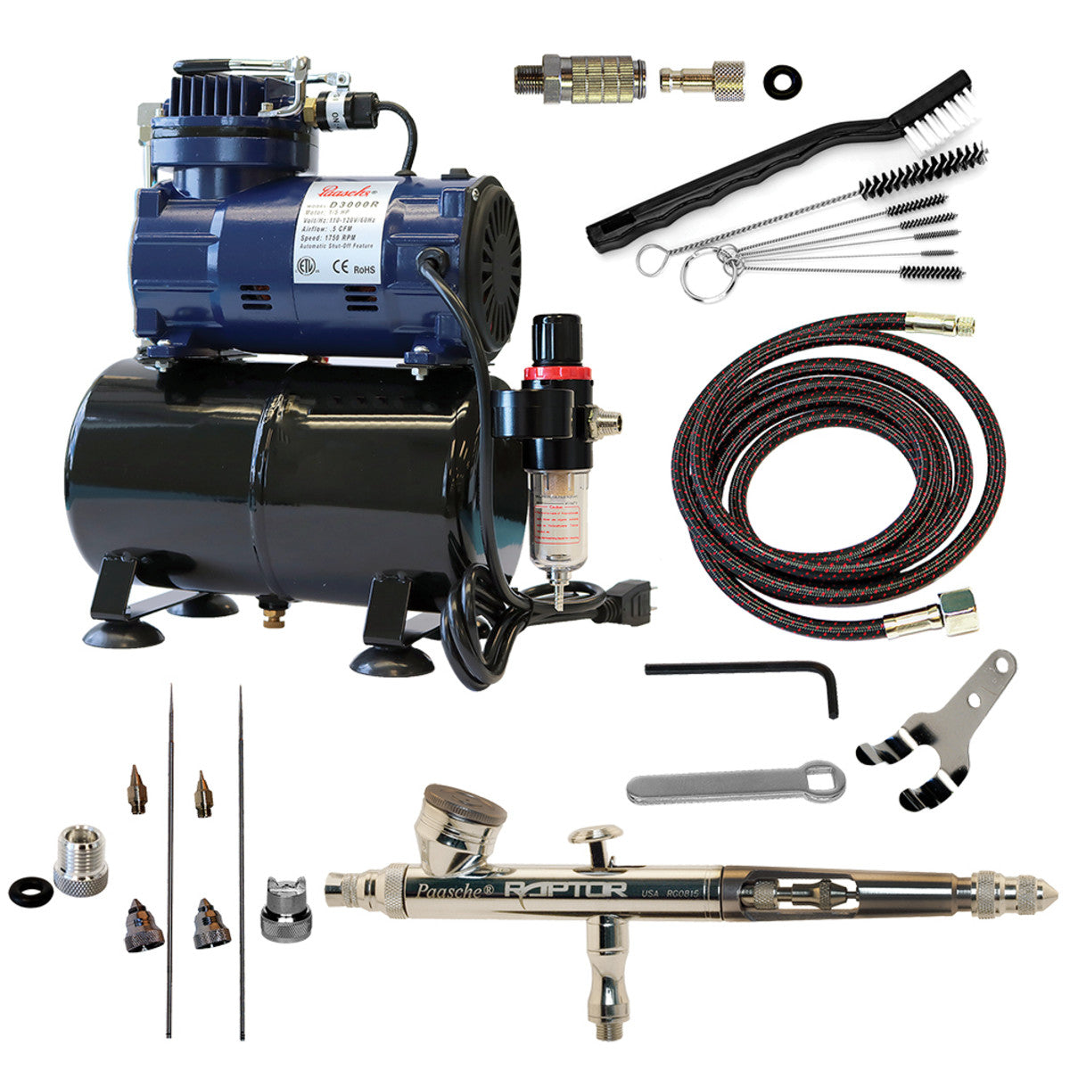 Paasche RG-3000DA Airbrush Package (RG-3AS, D3000R, AC-7, A-191) - PASRG3000DA