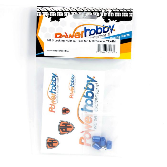 Power Hobby M2.5 Locking Hubs w/Tool, for Traxxas TRX-4M, Blue, 4pcs - PHBTRX584BLUE
