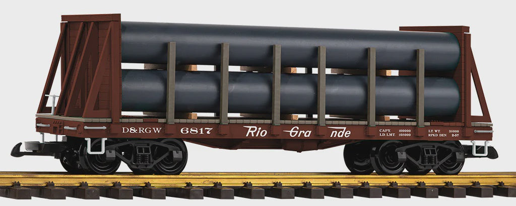 PIKO 38795 Denver & Rio Grande (D&RGW) Bulkhead Flat w/ Pipe Load (G-Scale)