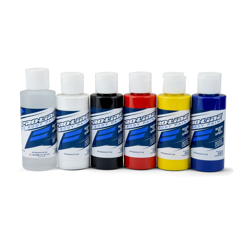 Pro-Line Racing Racing RC Paint Primary Color Set, Reducer/White/Black/Red/Yellow/Blue - PRO632300