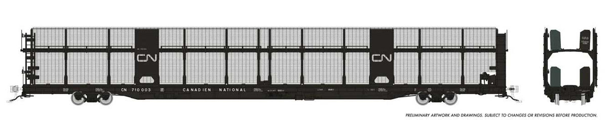 Rapido Trains HO NSC 89' Bi-Level Autorack: Canadian National (CN) - Late w/ mesh: 6-Pack