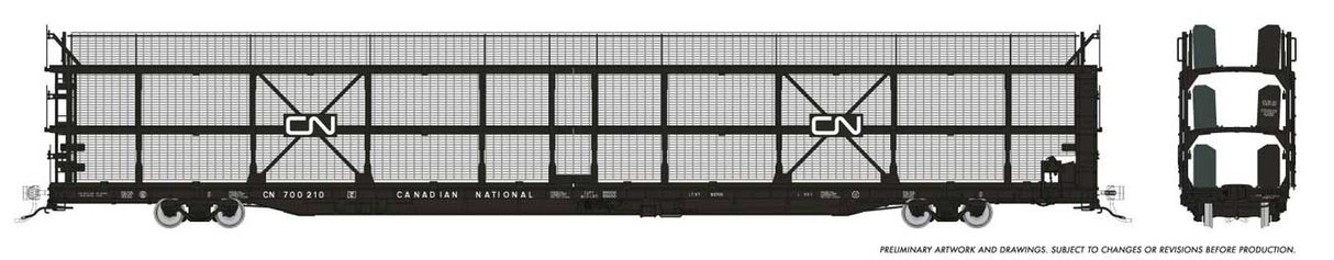 Rapido Trains HO NSC 89' Tri-Level Autorack: Canadian National (CN) - Late w/ mesh: 6-Pack
