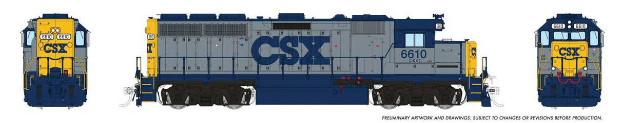 Rapido Trains HO EMD GP40 (DC/Silent): CSX - YN1 Scheme: #6610