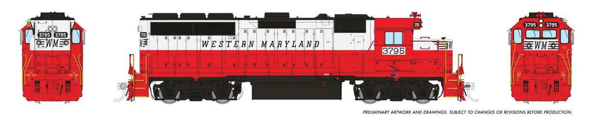 Rapido Trains HO EMD GP40 (DC/Silent): Western Maryland (WM) - Circus Scheme: #3795
