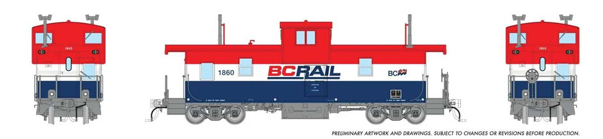 Rapido Trains HO Squamish Caboose: British Columbia Railroad (BCR) - Late Red/White/Blue: #1860
