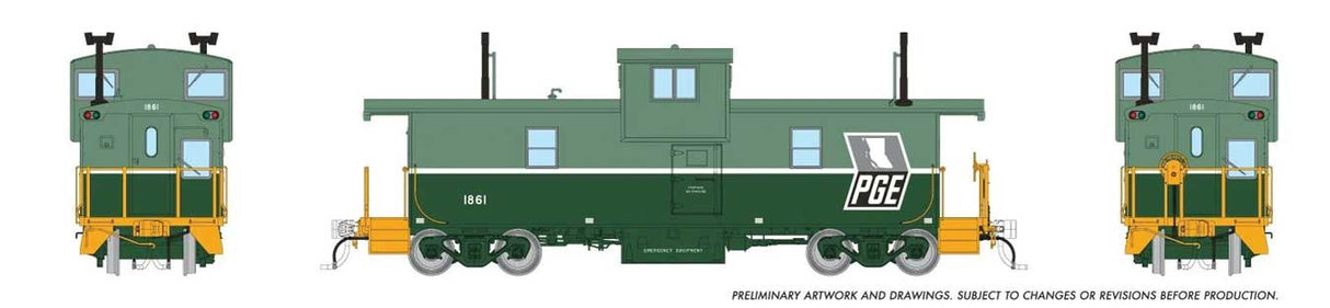 Rapido Trains HO Squamish Caboose: Pacific Great Eastern (PGE) - Two-Tone Green, Grey Map: #1861