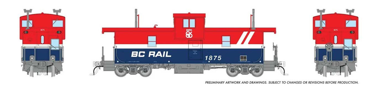Rapido Trains HO Squamish Caboose: British Columbia Railroad (BCR) - Red/White/Blue Hockey Stick: #1875