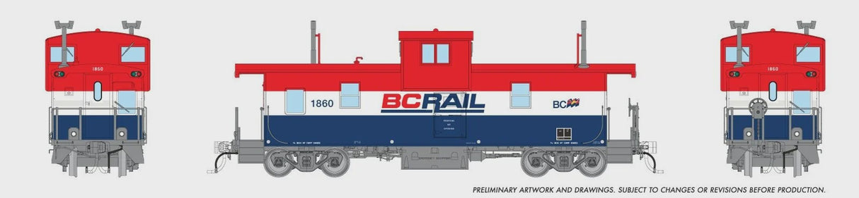 Rapido Trains HO Squamish Caboose: British Columbia Railroad (BCR) - Red/White/Blue Hockey Stick: #1879