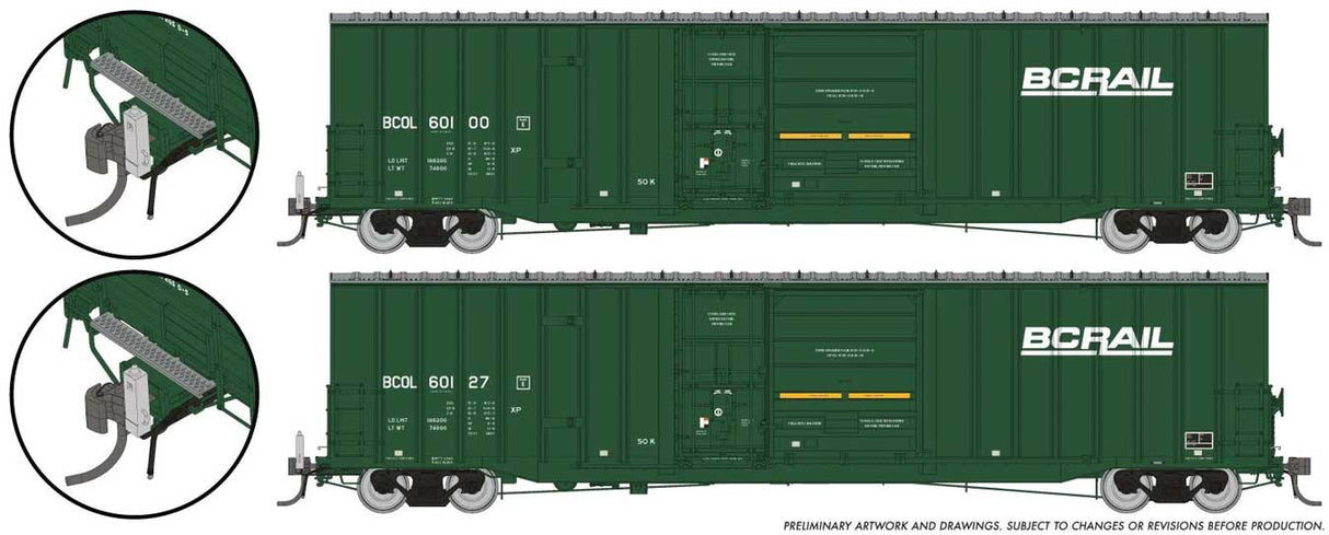 Rapido Trains HO Trenton Works 6637cuft boxcar w/ EOT: British Columbia Railroad (BCR) - As-Delivered: #60100 + #60127