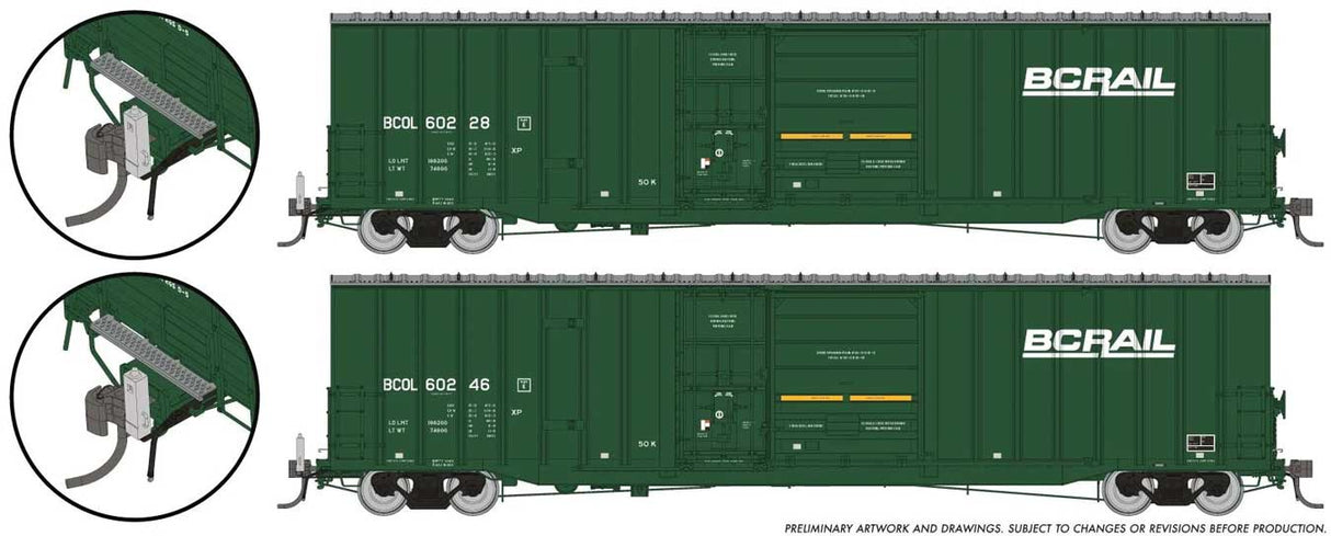 Rapido Trains HO Trenton Works 6637cuft boxcar w/ EOT: British Columbia Railroad (BCR) - As-Delivered: #60228 + #60246